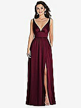 Front View Thumbnail - Cabernet Deep V-Neck Shirred Skirt Maxi Dress with Convertible Straps