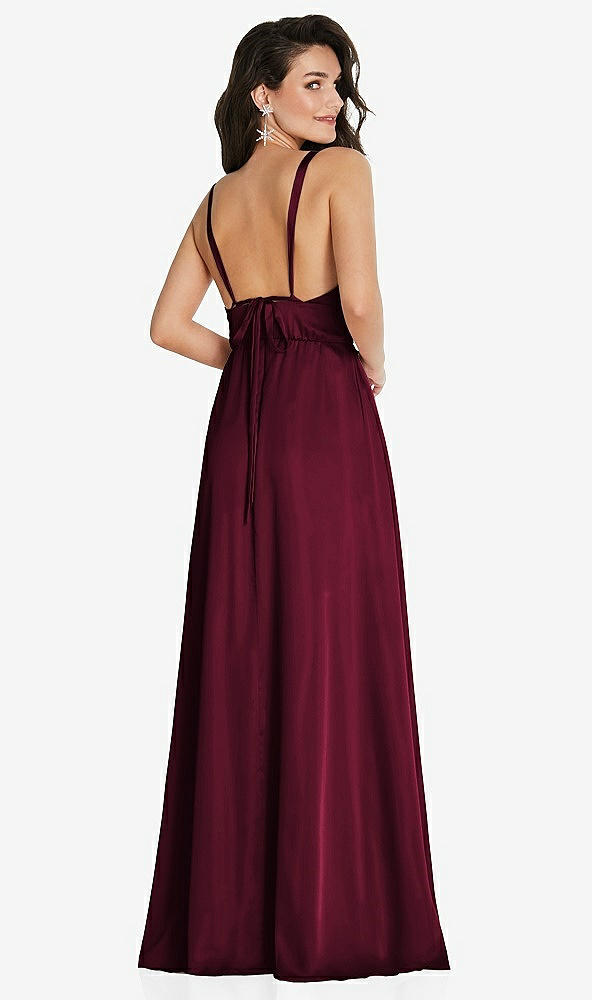 Back View - Cabernet Deep V-Neck Shirred Skirt Maxi Dress with Convertible Straps