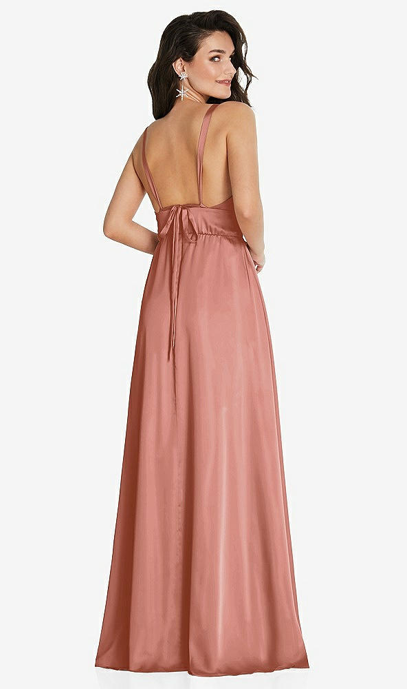 Back View - Desert Rose Deep V-Neck Shirred Skirt Maxi Dress with Convertible Straps