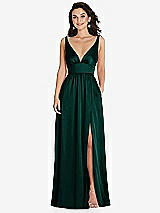 Front View Thumbnail - Evergreen Deep V-Neck Shirred Skirt Maxi Dress with Convertible Straps