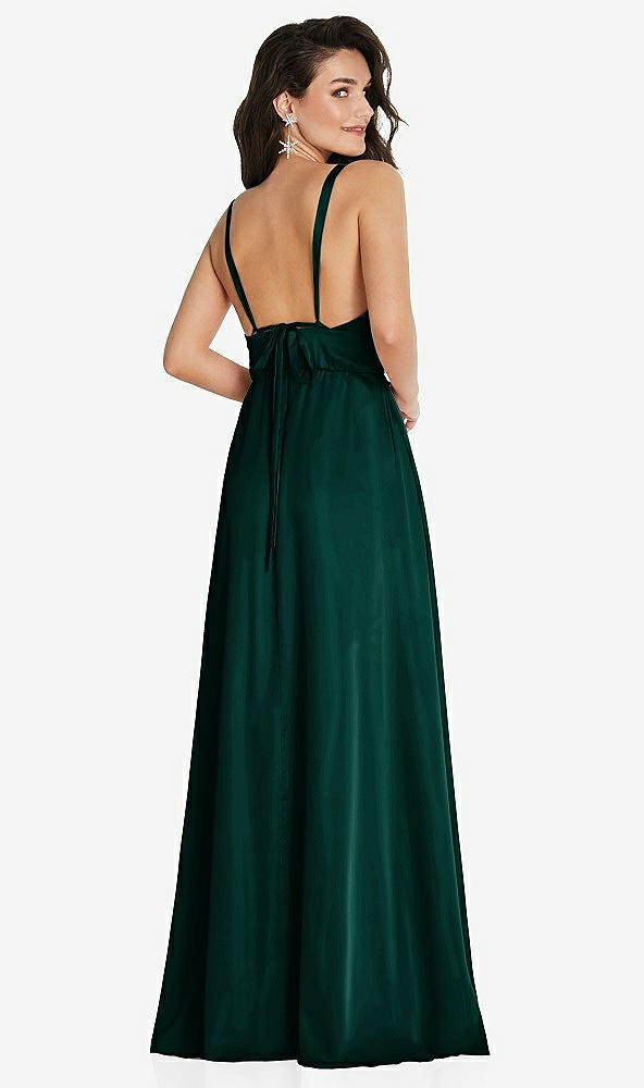 Back View - Evergreen Deep V-Neck Shirred Skirt Maxi Dress with Convertible Straps