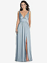 Front View Thumbnail - Mist Deep V-Neck Shirred Skirt Maxi Dress with Convertible Straps