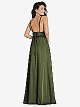 Rear View Thumbnail - Olive Green Deep V-Neck Shirred Skirt Maxi Dress with Convertible Straps