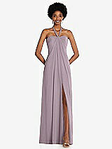Front View Thumbnail - Lilac Dusk Draped Chiffon Grecian Column Gown with Convertible Straps