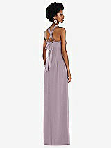 Side View Thumbnail - Lilac Dusk Draped Chiffon Grecian Column Gown with Convertible Straps