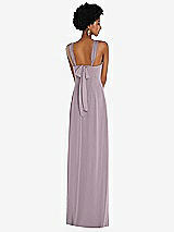 Rear View Thumbnail - Lilac Dusk Draped Chiffon Grecian Column Gown with Convertible Straps