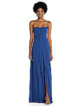 Alt View 3 Thumbnail - Classic Blue Draped Chiffon Grecian Column Gown with Convertible Straps