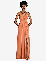 Front View Thumbnail - Sweet Melon Draped Chiffon Grecian Column Gown with Convertible Straps