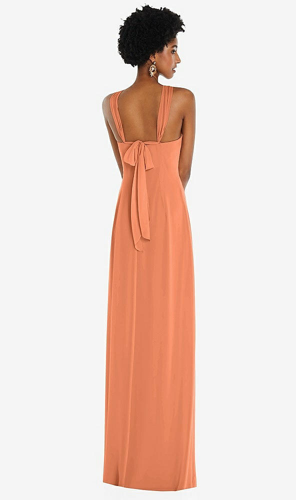 Back View - Sweet Melon Draped Chiffon Grecian Column Gown with Convertible Straps