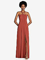 Front View Thumbnail - Amber Sunset Draped Chiffon Grecian Column Gown with Convertible Straps
