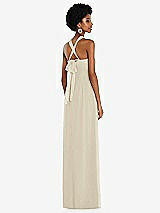 Side View Thumbnail - Champagne Draped Chiffon Grecian Column Gown with Convertible Straps