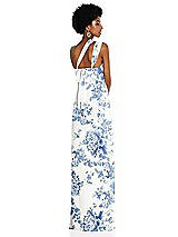 Alt View 2 Thumbnail - Cottage Rose Dusk Blue Draped Chiffon Grecian Column Gown with Convertible Straps