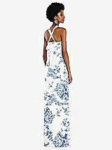 Side View Thumbnail - Cottage Rose Dusk Blue Draped Chiffon Grecian Column Gown with Convertible Straps