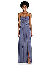 Alt View 3 Thumbnail - French Blue Draped Chiffon Grecian Column Gown with Convertible Straps