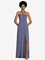 Front View Thumbnail - French Blue Draped Chiffon Grecian Column Gown with Convertible Straps