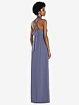 Side View Thumbnail - French Blue Draped Chiffon Grecian Column Gown with Convertible Straps