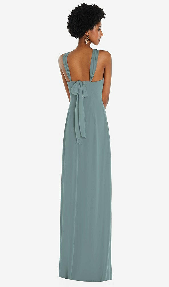 Back View - Icelandic Draped Chiffon Grecian Column Gown with Convertible Straps