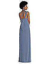 Alt View 2 Thumbnail - Larkspur Blue Draped Chiffon Grecian Column Gown with Convertible Straps