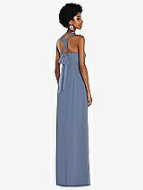 Side View Thumbnail - Larkspur Blue Draped Chiffon Grecian Column Gown with Convertible Straps