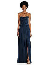 Alt View 3 Thumbnail - Midnight Navy Draped Chiffon Grecian Column Gown with Convertible Straps