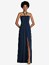 Front View Thumbnail - Midnight Navy Draped Chiffon Grecian Column Gown with Convertible Straps