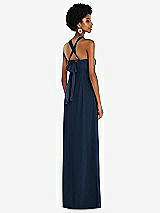 Side View Thumbnail - Midnight Navy Draped Chiffon Grecian Column Gown with Convertible Straps