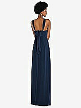 Rear View Thumbnail - Midnight Navy Draped Chiffon Grecian Column Gown with Convertible Straps