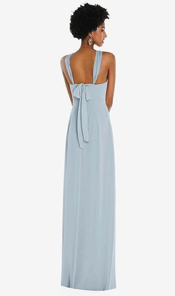 Back View - Mist Draped Chiffon Grecian Column Gown with Convertible Straps