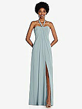 Front View Thumbnail - Morning Sky Draped Chiffon Grecian Column Gown with Convertible Straps