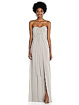 Alt View 3 Thumbnail - Oyster Draped Chiffon Grecian Column Gown with Convertible Straps