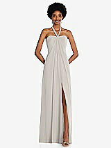 Front View Thumbnail - Oyster Draped Chiffon Grecian Column Gown with Convertible Straps