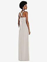 Side View Thumbnail - Oyster Draped Chiffon Grecian Column Gown with Convertible Straps