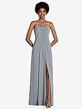 Front View Thumbnail - Platinum Draped Chiffon Grecian Column Gown with Convertible Straps
