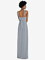 Rear View Thumbnail - Platinum Draped Chiffon Grecian Column Gown with Convertible Straps