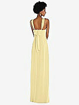 Rear View Thumbnail - Pale Yellow Draped Chiffon Grecian Column Gown with Convertible Straps