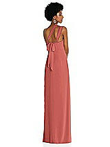 Alt View 2 Thumbnail - Coral Pink Draped Chiffon Grecian Column Gown with Convertible Straps