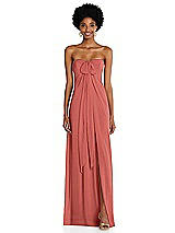 Alt View 3 Thumbnail - Coral Pink Draped Chiffon Grecian Column Gown with Convertible Straps