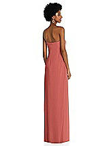 Alt View 4 Thumbnail - Coral Pink Draped Chiffon Grecian Column Gown with Convertible Straps