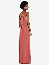 Side View Thumbnail - Coral Pink Draped Chiffon Grecian Column Gown with Convertible Straps