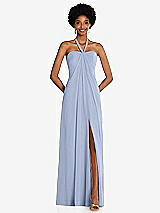 Front View Thumbnail - Sky Blue Draped Chiffon Grecian Column Gown with Convertible Straps