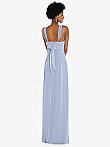 Rear View Thumbnail - Sky Blue Draped Chiffon Grecian Column Gown with Convertible Straps