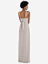 Rear View Thumbnail - Taupe Draped Chiffon Grecian Column Gown with Convertible Straps