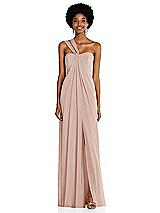 Alt View 1 Thumbnail - Toasted Sugar Draped Chiffon Grecian Column Gown with Convertible Straps