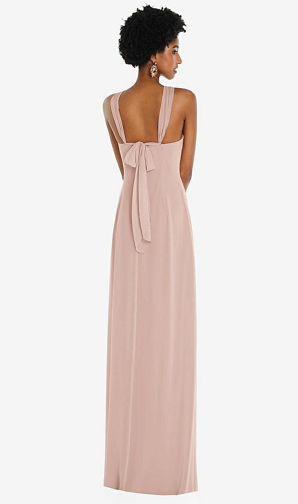 Back View - Toasted Sugar Draped Chiffon Grecian Column Gown with Convertible Straps