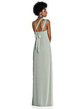 Alt View 2 Thumbnail - Willow Green Draped Chiffon Grecian Column Gown with Convertible Straps