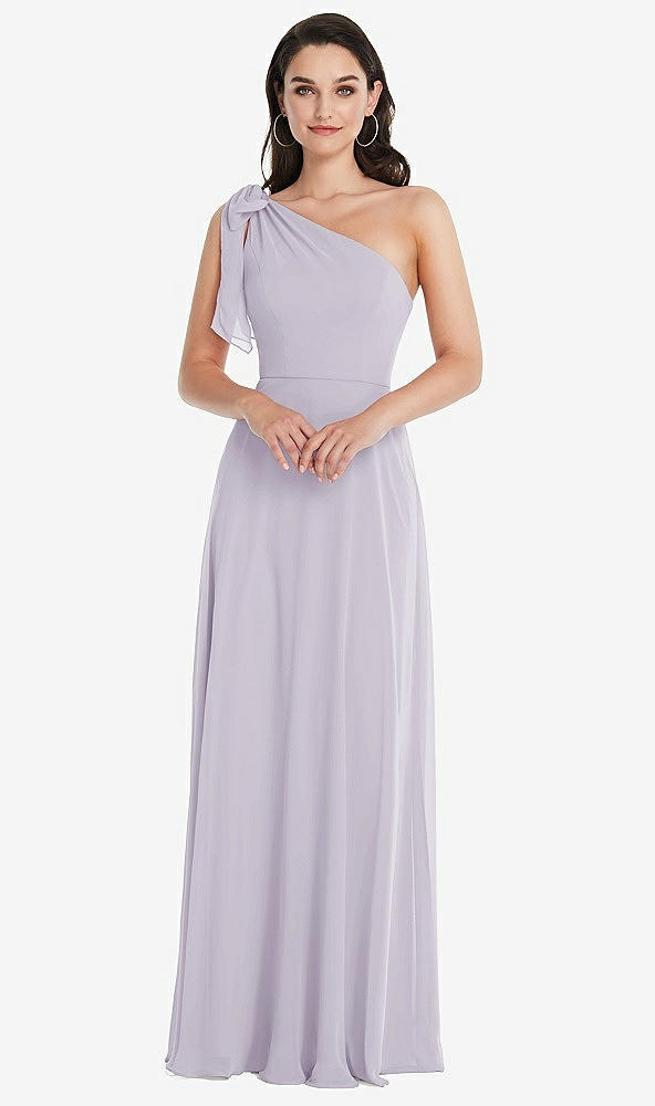 Front View - Moondance Draped One-Shoulder Maxi Dress with Scarf Bow