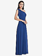 Side View Thumbnail - Classic Blue Draped One-Shoulder Maxi Dress with Scarf Bow