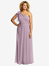 Alt View 1 Thumbnail - Suede Rose Draped One-Shoulder Maxi Dress with Scarf Bow