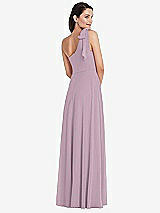 Rear View Thumbnail - Suede Rose Draped One-Shoulder Maxi Dress with Scarf Bow
