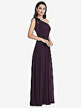 Side View Thumbnail - Aubergine Draped One-Shoulder Maxi Dress with Scarf Bow